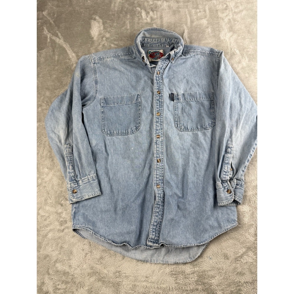 Vintage Protest Blues Denim Button Down Shirt Mens M Light Wash 100% Cotton